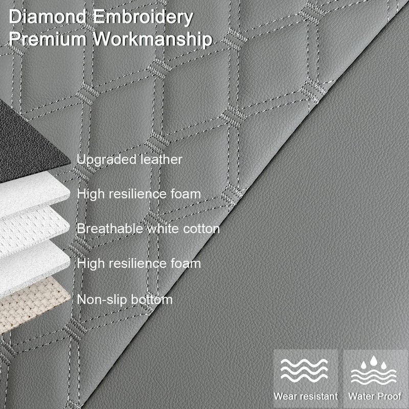 Black Panther 1 Pair PU Front Car Seat Covers, Front Seat Protectors Compatible with 95% Vehicles, Anti-Slip & Full Wrapping Edge, Diamond Pattern Embroidery (W 21.26''Ã—D 20.86â€) - Light Gray - Image 3